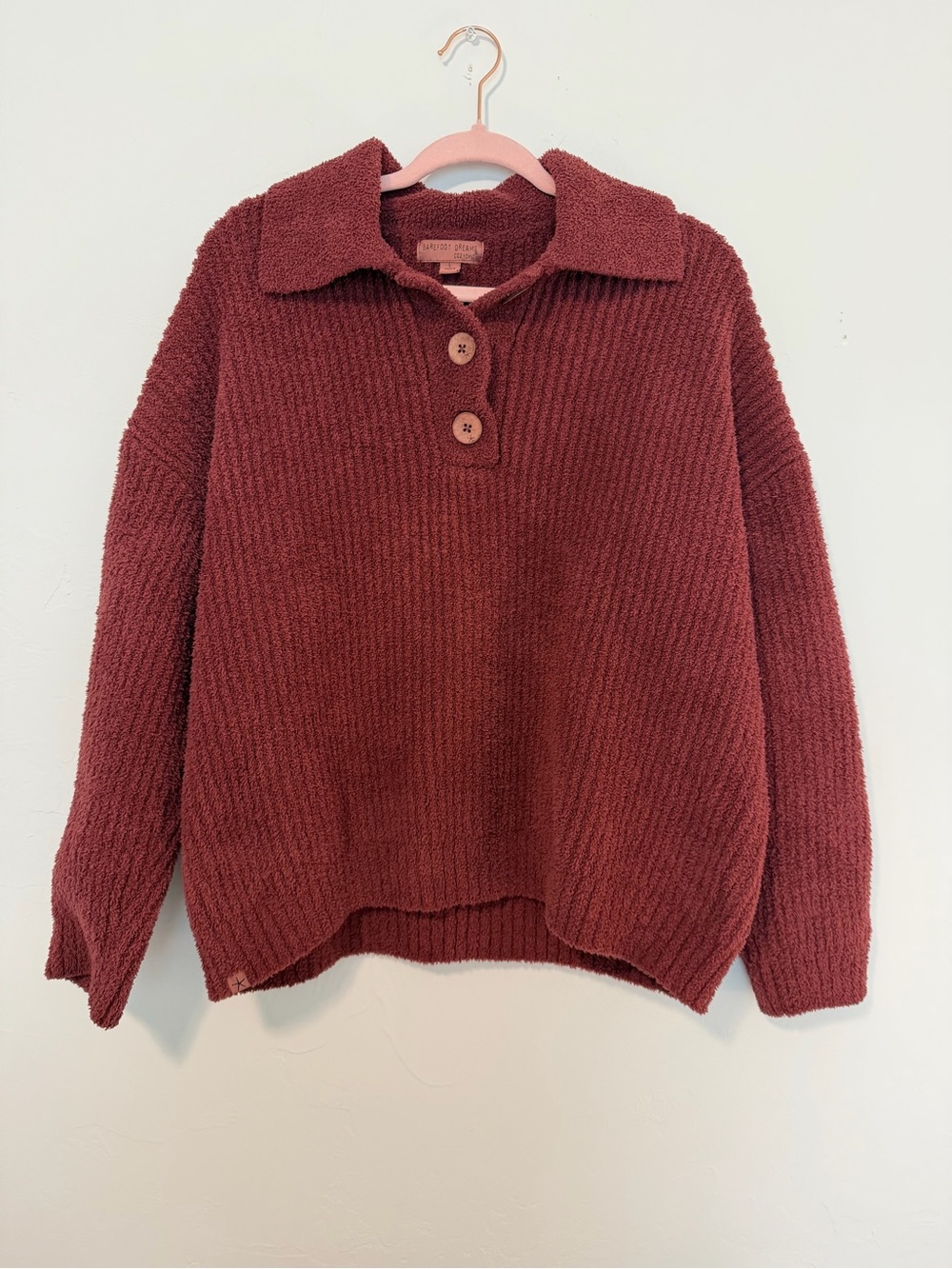 Barefoot Dreams burgundy cozy pullover with collar size large